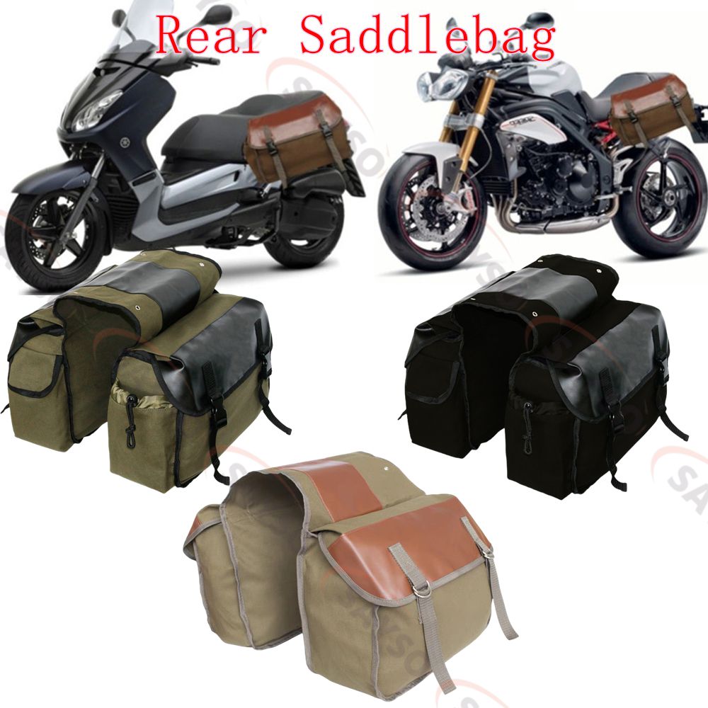 Motorcycle Gear Bag - Canvas Leather Rear Saddlebag Motorcycle Tail