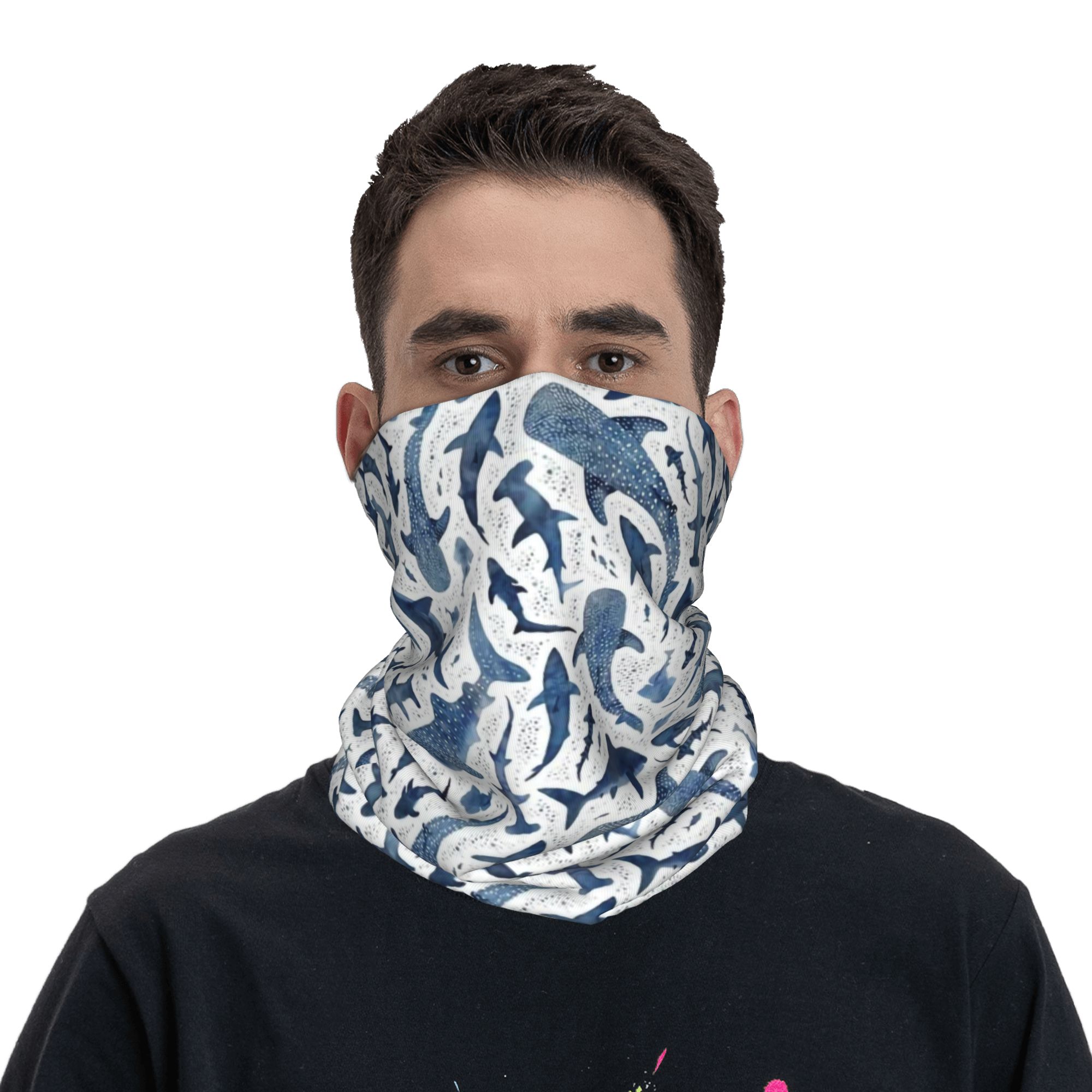 Custom Blue Watercolour Shark  - đánh giá và giá Neck Warmer Balaclava